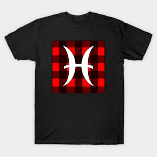 Pisces Zodiac Horoscope Buffalo Plaid Square Monogram T-Shirt